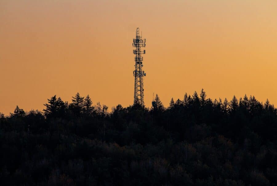 A cellular tower at sunset