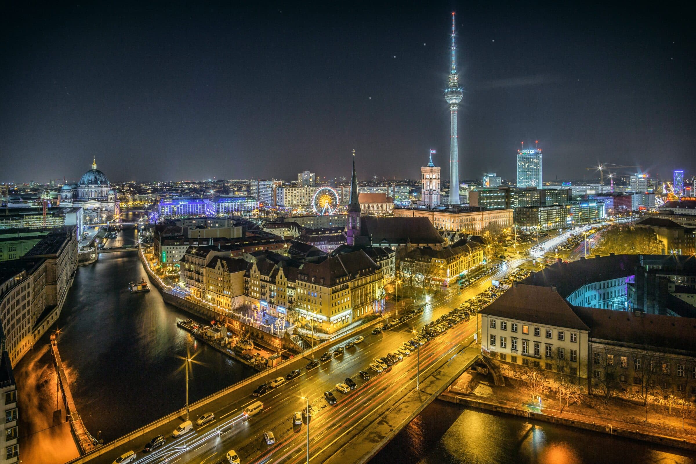 Berlin cityscape at night