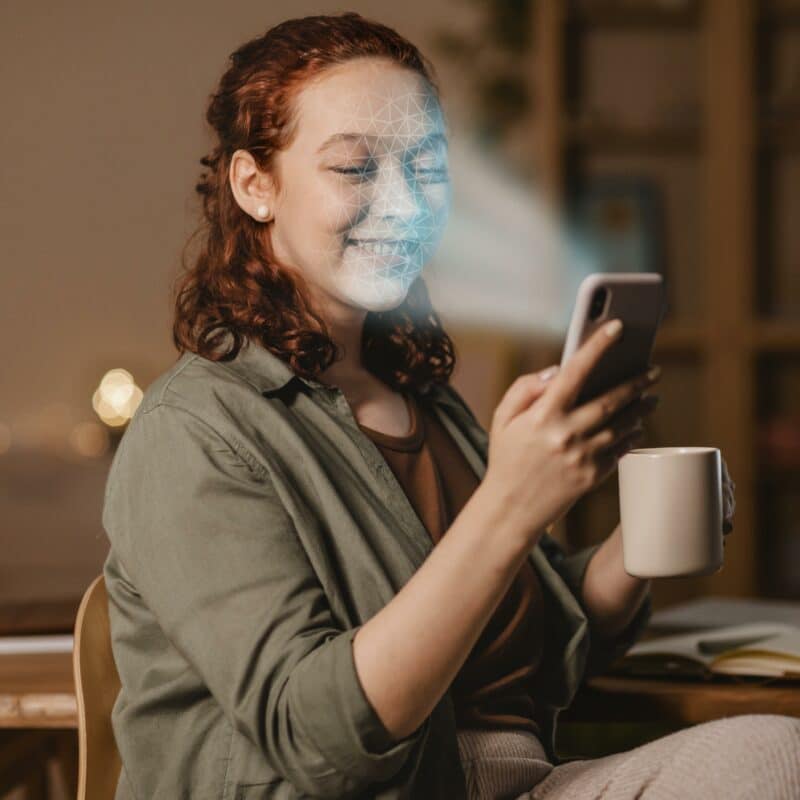 woman scanning her face