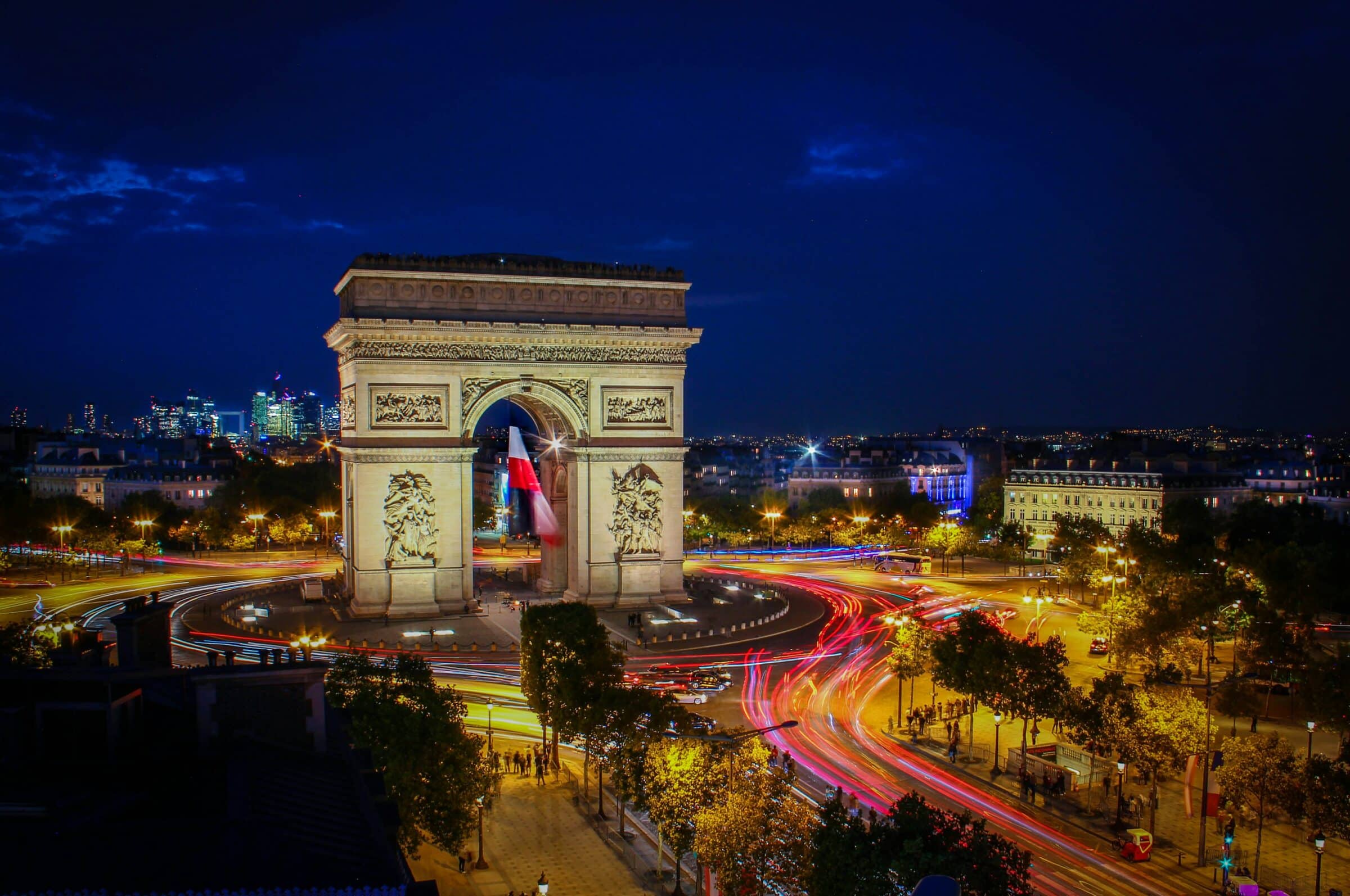 Long exposure shot of “Arc de Triomphe” in Paris